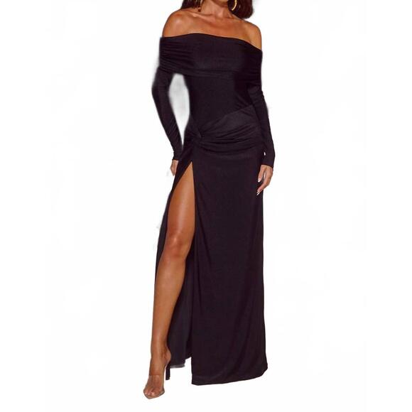 NEW RUNAWAY THE LABEL abbie off the shoulder dress in black